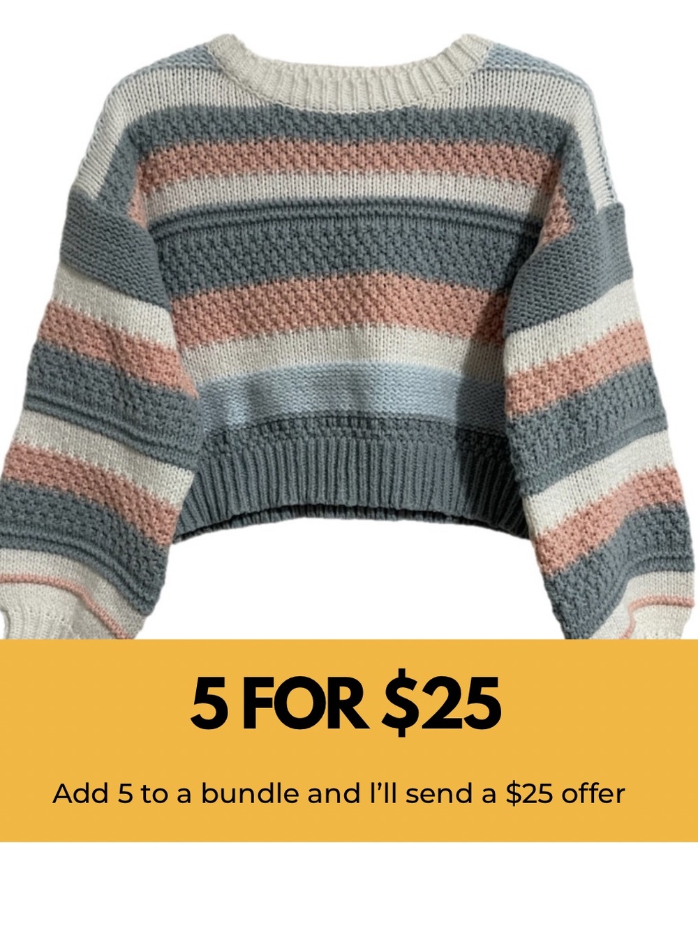 SHEIN Striped Cropped Crewneck Sweater in Blue, Pink & Cream